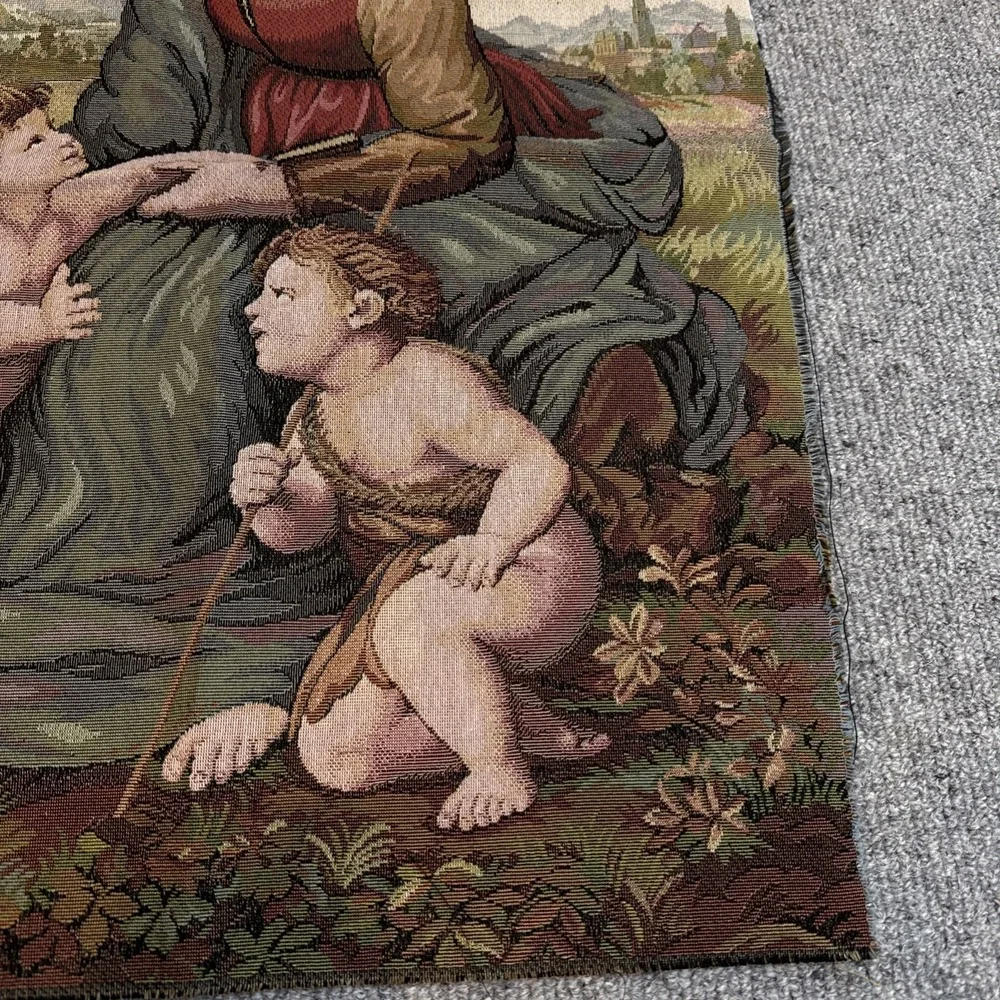 Renaissance Style Madonna & Children Fine Tapestry Wall Hanging Made In Italy